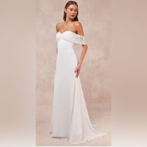 Lulus Beloved Beginning White Embroidered Off-the-Shoulder Maxi Dress NWOT